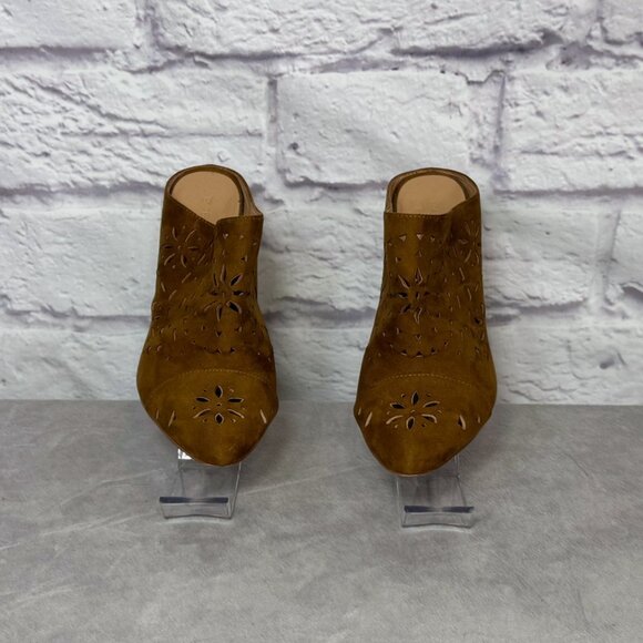 BCBGeneration Carmen Brown Laser Cut Faux Suede Mules - Picture 3 of 6